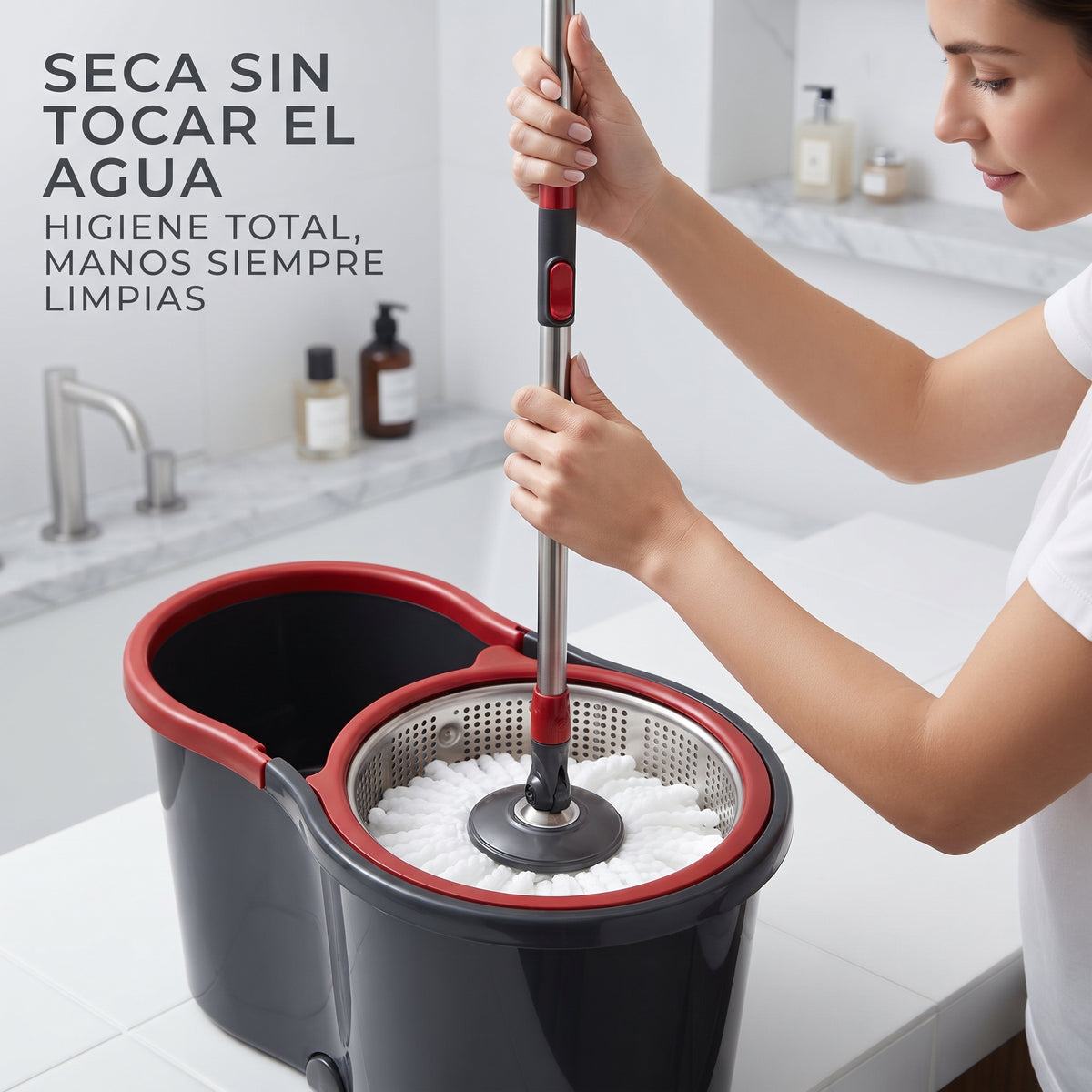 Girolimpio™ Kit Completo de Limpieza – Palo + Balde con Dispensador de Jabón + 3 Mopas de Repuesto