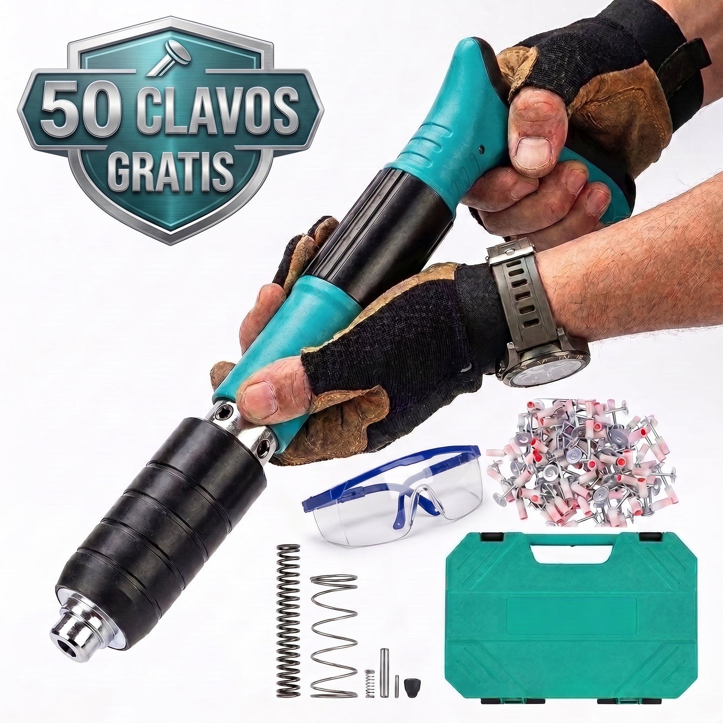 Pistola de Clavos Fulminantes + Kit Maleta + 50 Clavos