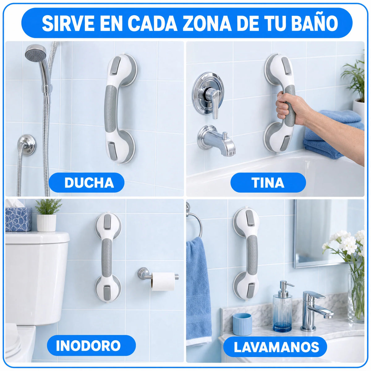 Barra de Apoyo para Ducha SecureGrip™ | Seguridad Antideslizante sin Taladro