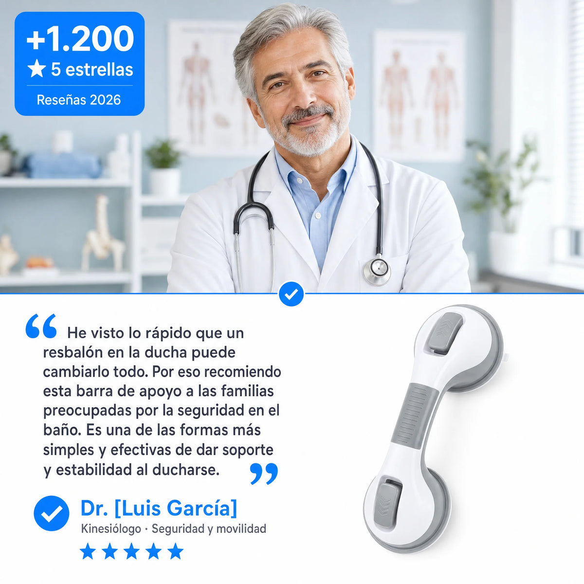 Barra de Apoyo para Ducha SecureGrip™ | Seguridad Antideslizante sin Taladro